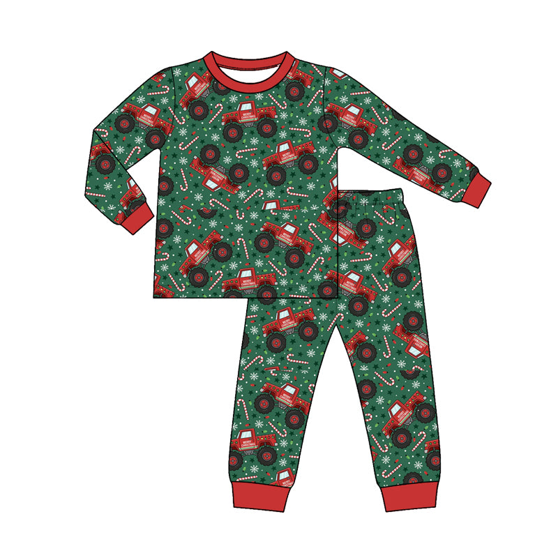 Long sleeve Christmas truck top matching pants boy outfit preorder