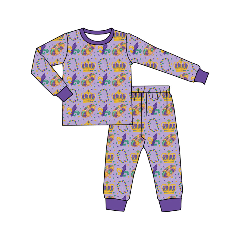 Long sleeve Mardi Gras top matching pants girls pajama set preorder