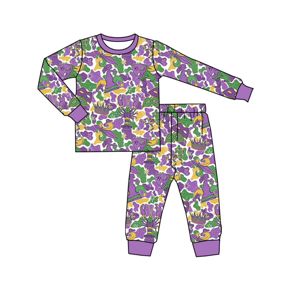 Long sleeve Mardi Gras top matching pants girls pajama set preorder