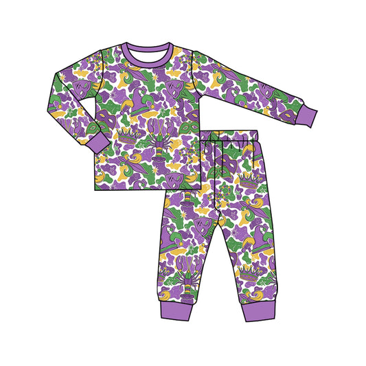 Long sleeve Mardi Gras top matching pants girls pajama set preorder