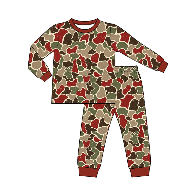 Long sleeve Christmas deer camo top matching pants girls pajama set preorder