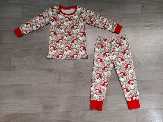 Long sleeve Christmas santa claus top matching pants girls pajama set preorder