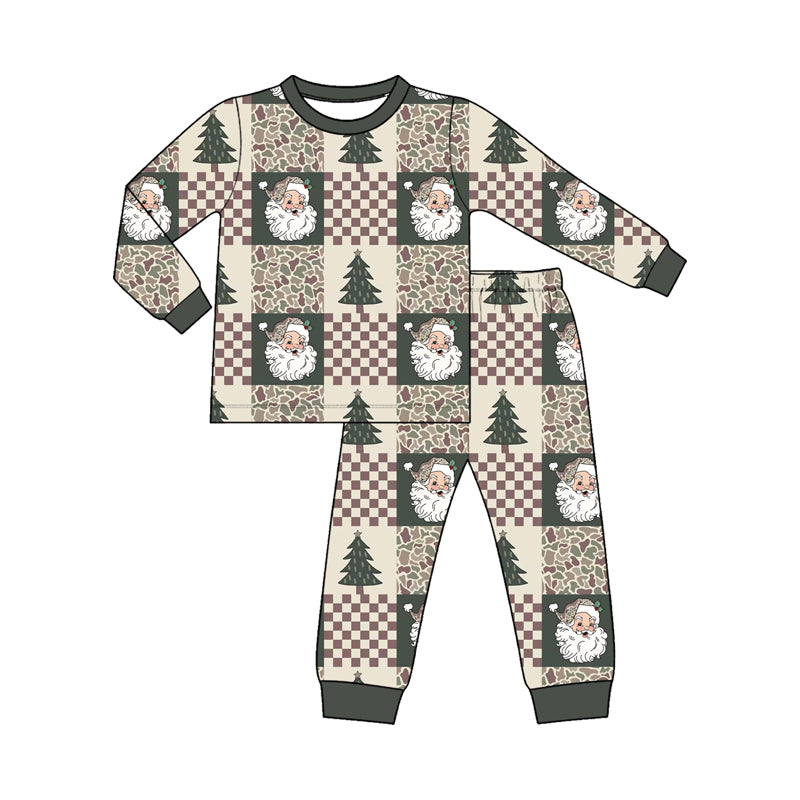 Long sleeve Christmas santa claus tree top matching pants girls pajama set preorder