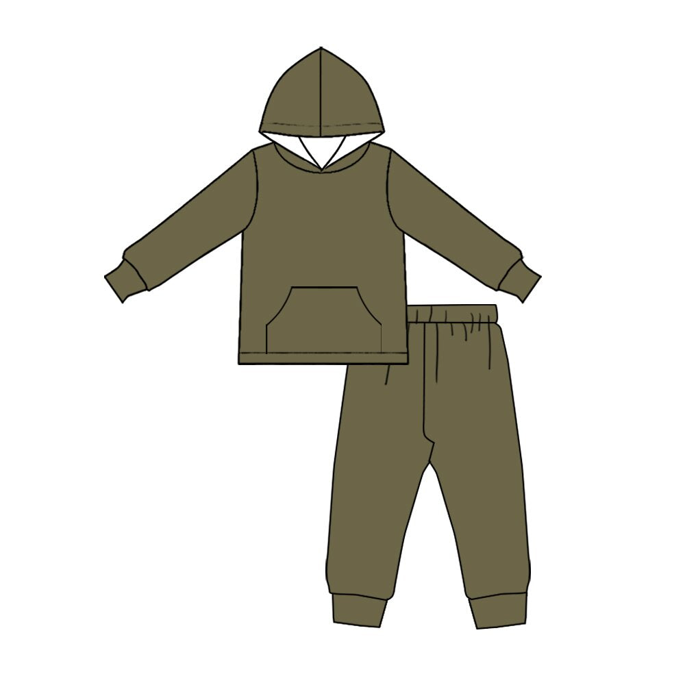 Long sleeve solid cotton green top matching pants boys clothes preorder