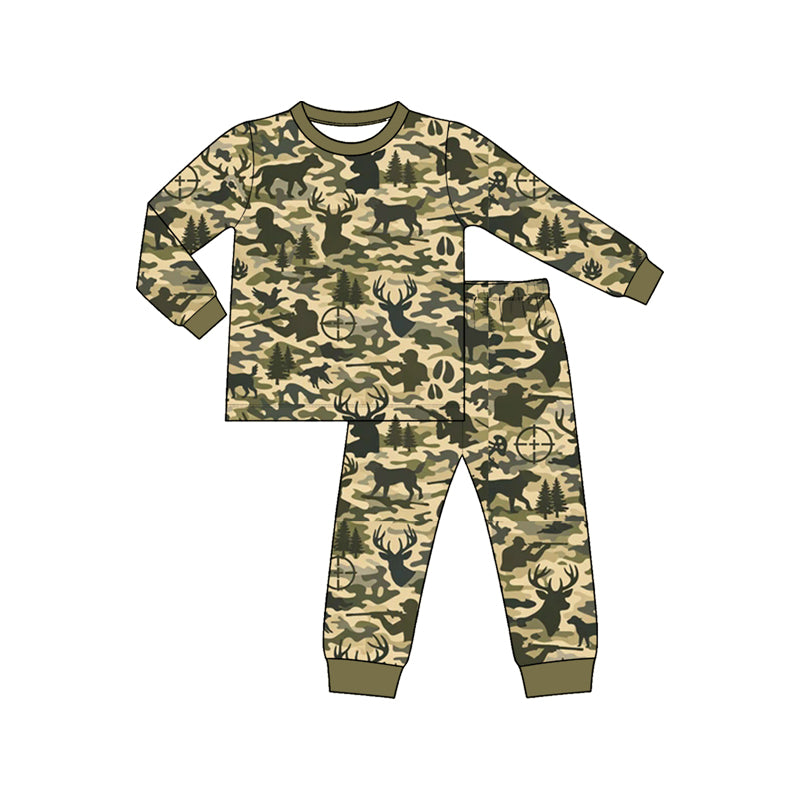 Deer camo print boy long sleeve pajama set outfit preorder