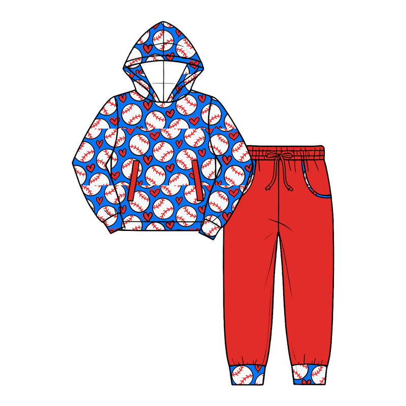 Baseball print boy long sleeve hoodie set outfit preorder