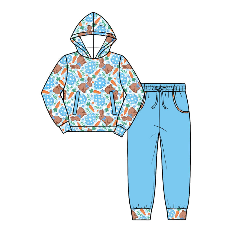 Easter egg rabbits print boy long sleeve hoodie set outfit preorder