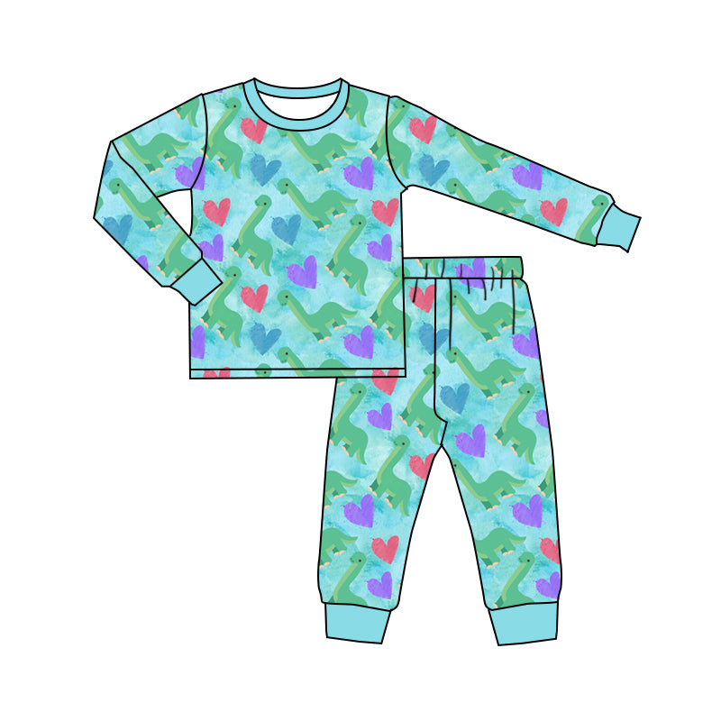 Valentines heart print boys long sleeve top pants set outfit preorder