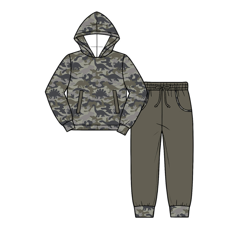 Dinosaur camo print boys long sleeve top pants set outfit preorder