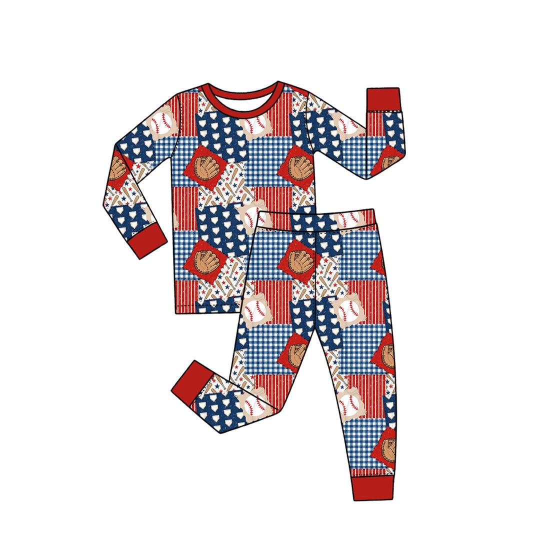 Baseball print boys long sleeve top pants set outfit preorder