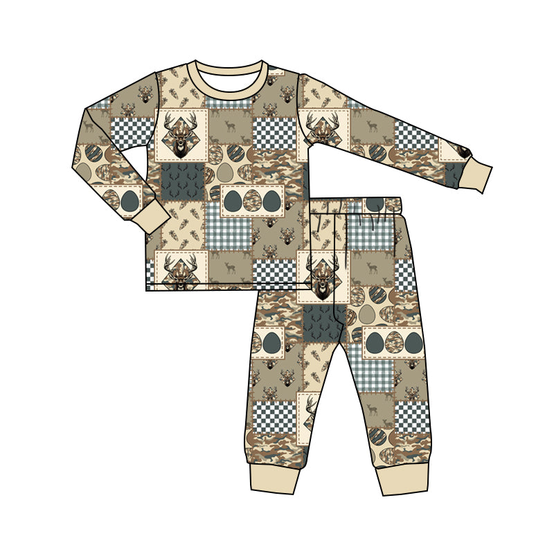 Hunting season deer print boys long sleeve top pants set outfit preorder