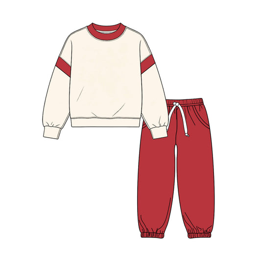Red cream color girls long sleeve top pants set outfit preorder