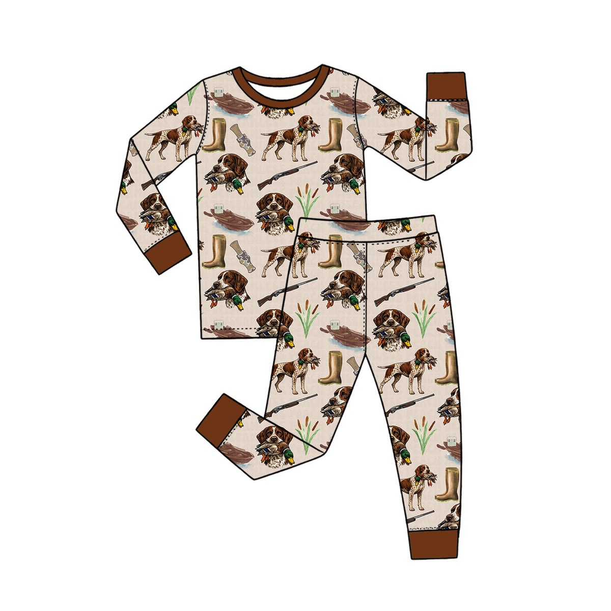 Gone hunting duck dog print boy long sleeve outfit preorder