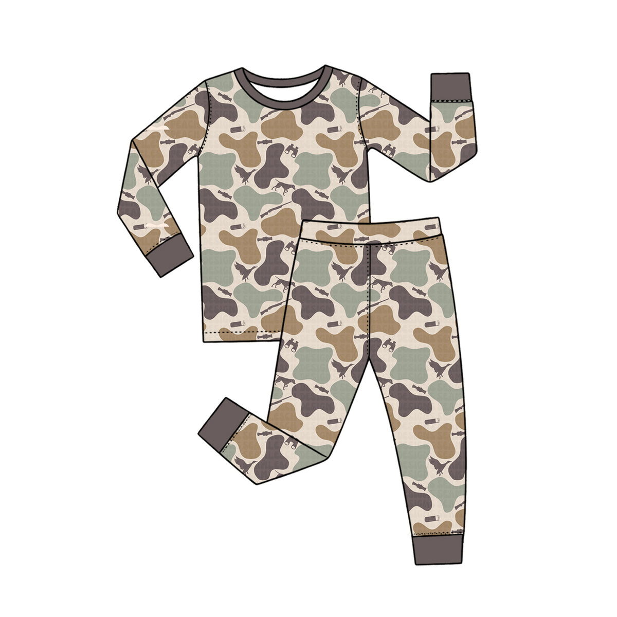Gone hunting duck dog camo print boy long sleeve outfit preorder