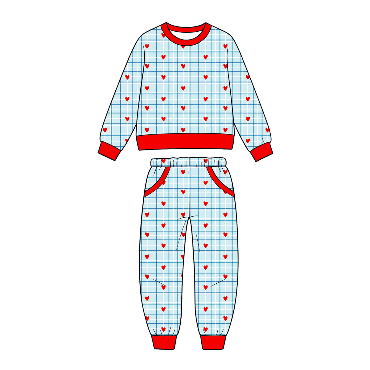 Valentines heart print boy long sleeve outfit preorder