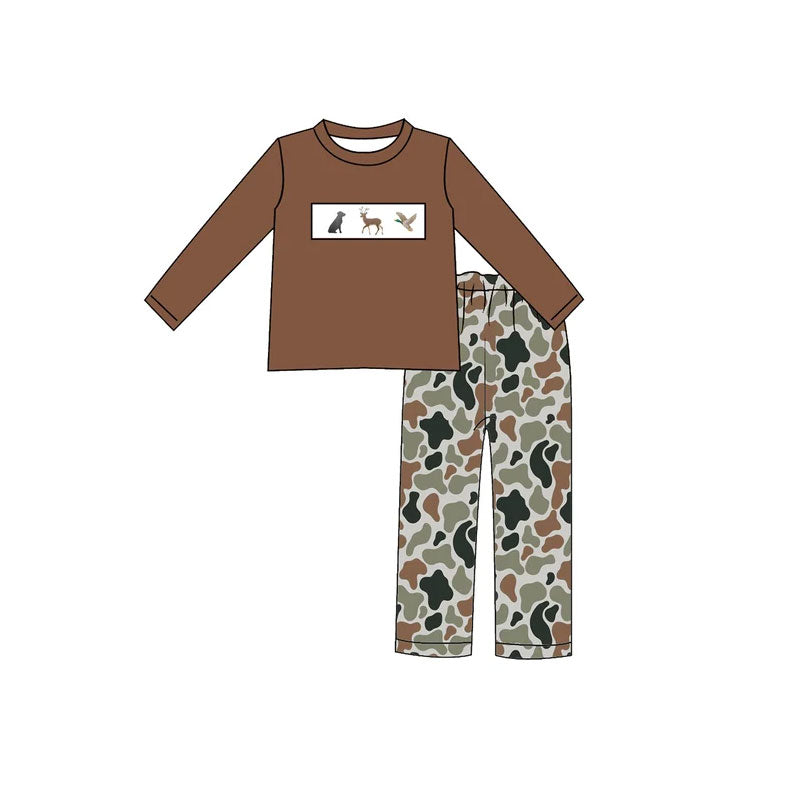 Duck deer dog print boy long sleeve top pants outfit preorder