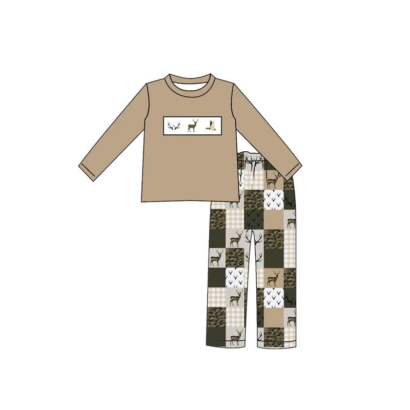 Duck deer dog print boy long sleeve top pants outfit preorder