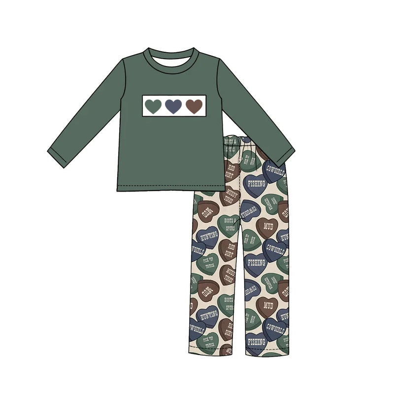 Valentines day heart print boy long sleeve top pants outfit preorder