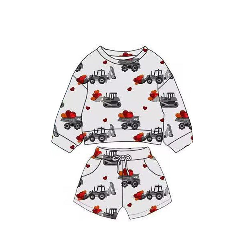 Construction heart long sleeve top matching shorts baby boy clothes preorder