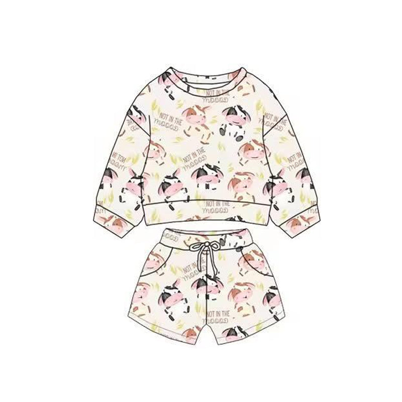 Animal cow print long sleeve top matching shorts baby boy clothes preorder