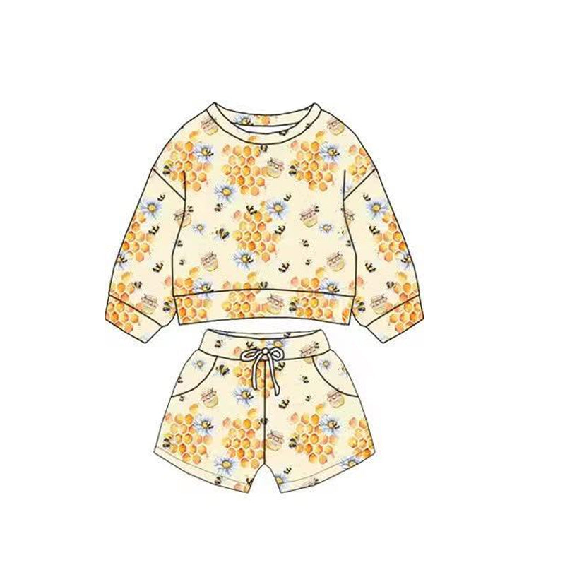 Bee print long sleeve top matching shorts baby boy clothes preorder