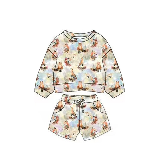 Fox print long sleeve top matching shorts baby boy clothes preorder