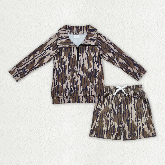 Camo long sleeve pullover top matching shorts baby boy outfit