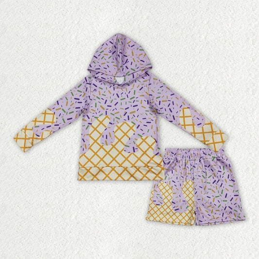 Lavender sprinkle hoodie top matching shorts girls outfit
