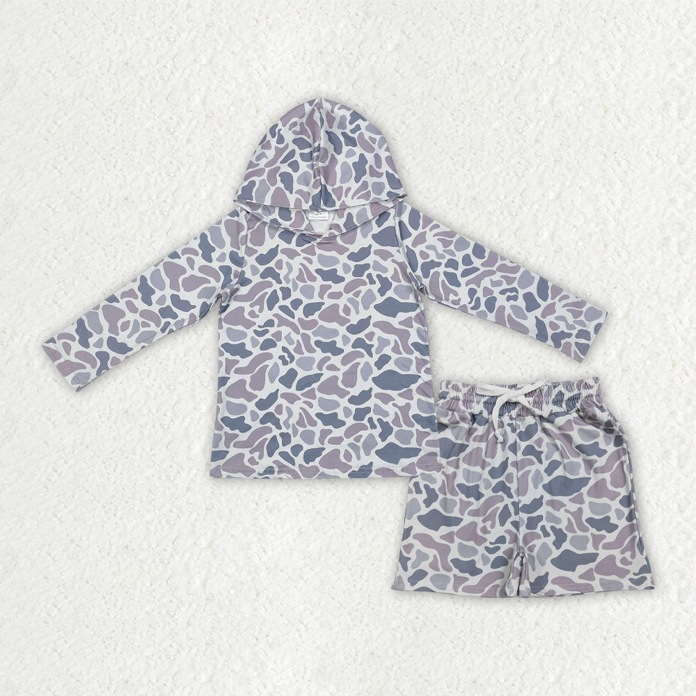 Grey Camo hoodie top matching shorts baby boy outfit