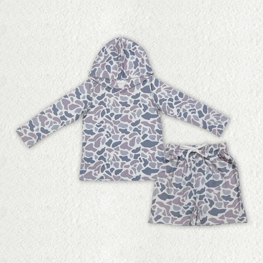 Grey Camo hoodie top matching shorts baby boy outfit