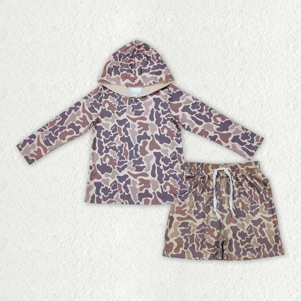 Camo long sleeve hoodie top matching shorts boy summer outfit
