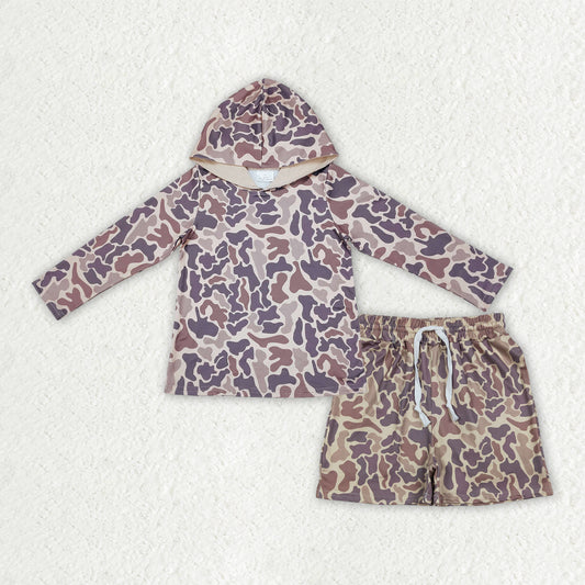 Camo long sleeve hoodie top matching shorts boy summer outfit