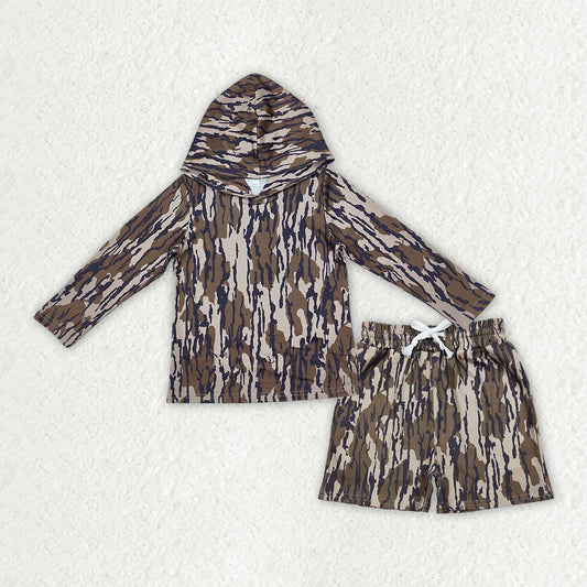 Camo long sleeve hoodie top matching shorts boy outfit