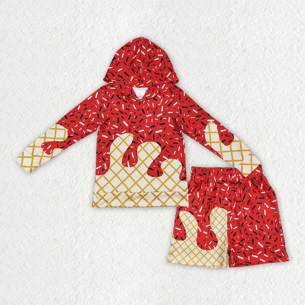 Red Sprinkle hoodie top matching shorts boy summer new outfit