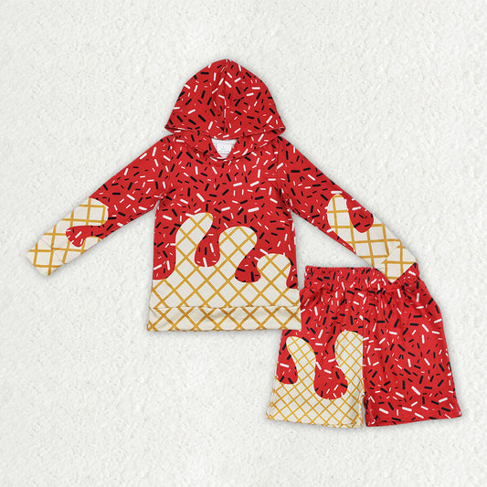 Red Sprinkle hoodie top matching shorts boy summer new outfit