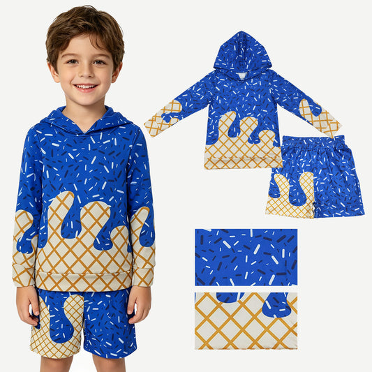 Dark Blue Sprinkle hoodie top matching shorts boy summer new outfit