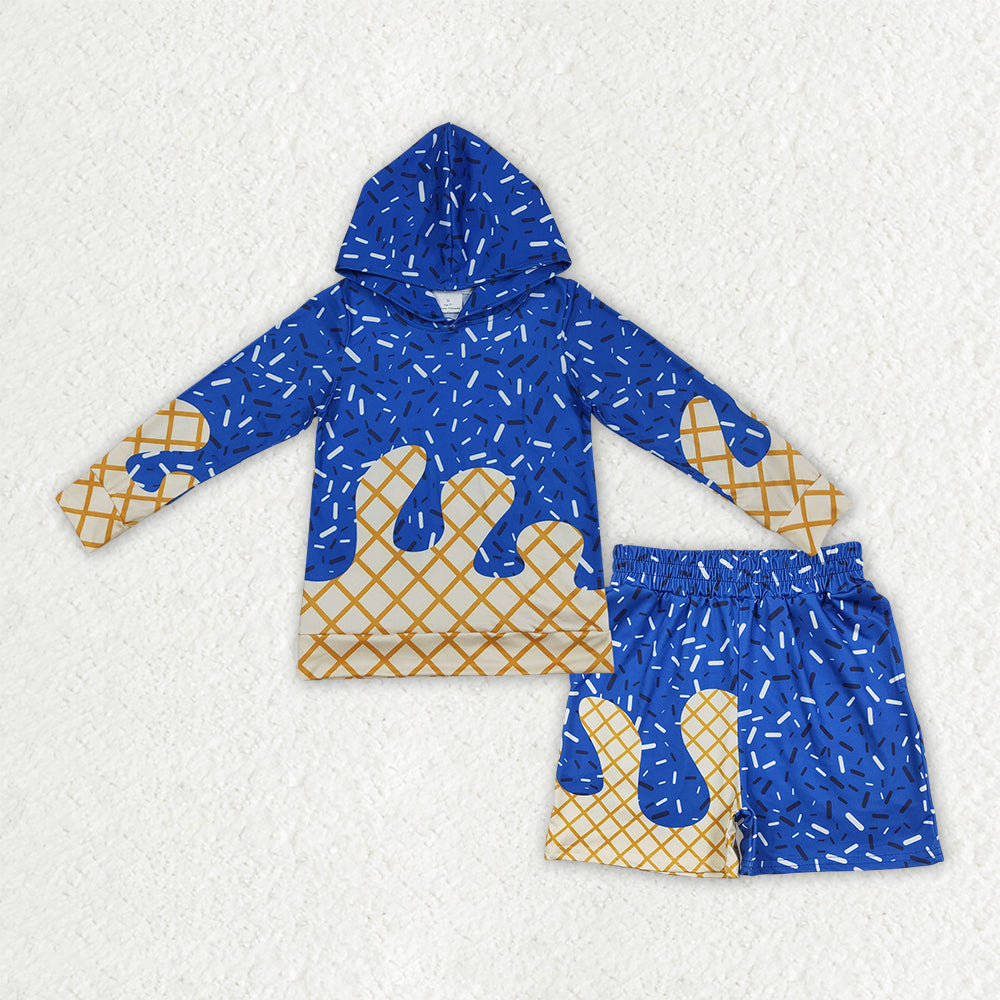 Dark Blue Sprinkle hoodie top matching shorts boy summer new outfit