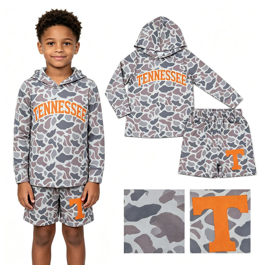 Boys long sleeve tenne camo hoodie top matching shorts outfit