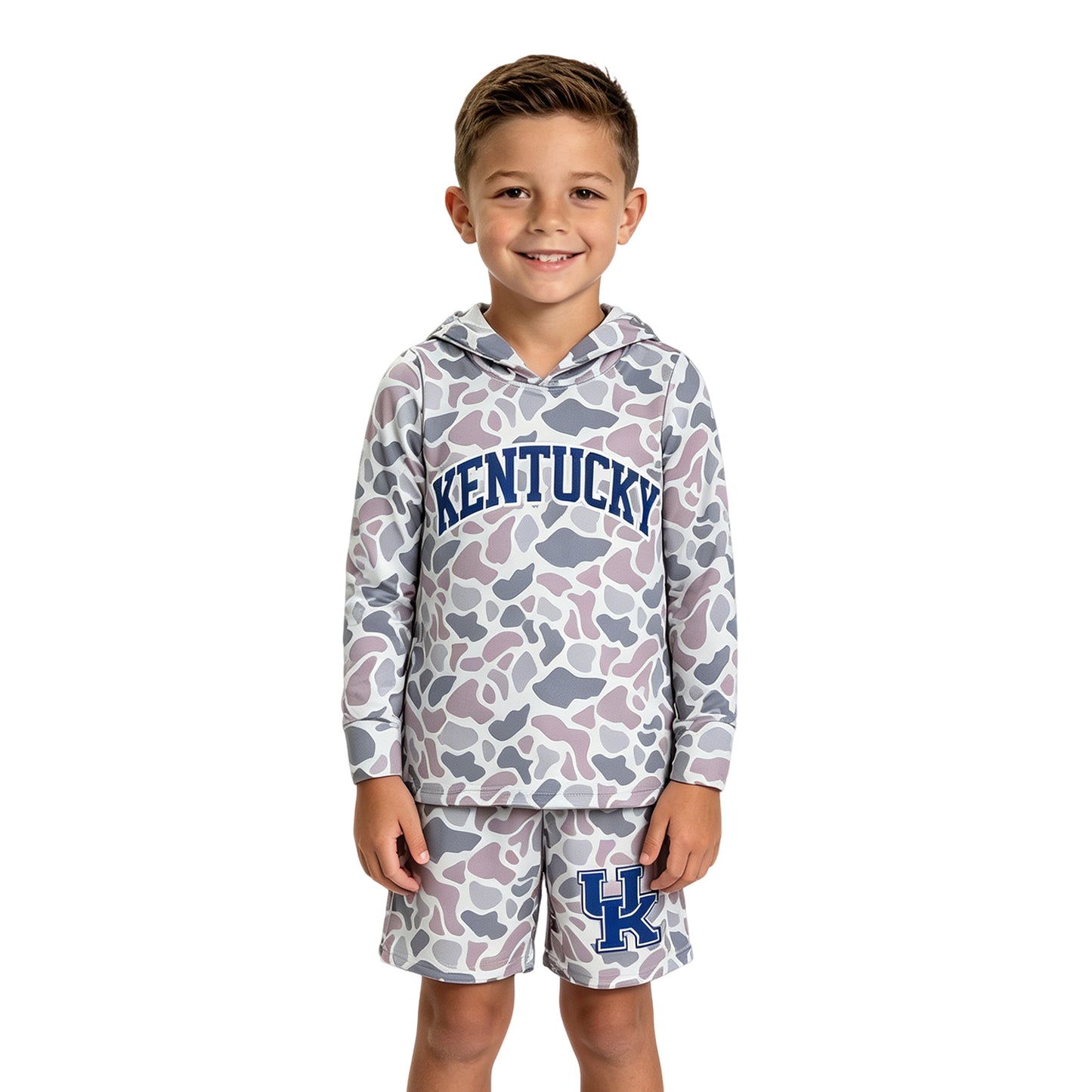 Boys long sleeve kentucky camo hoodie top matching shorts outfit