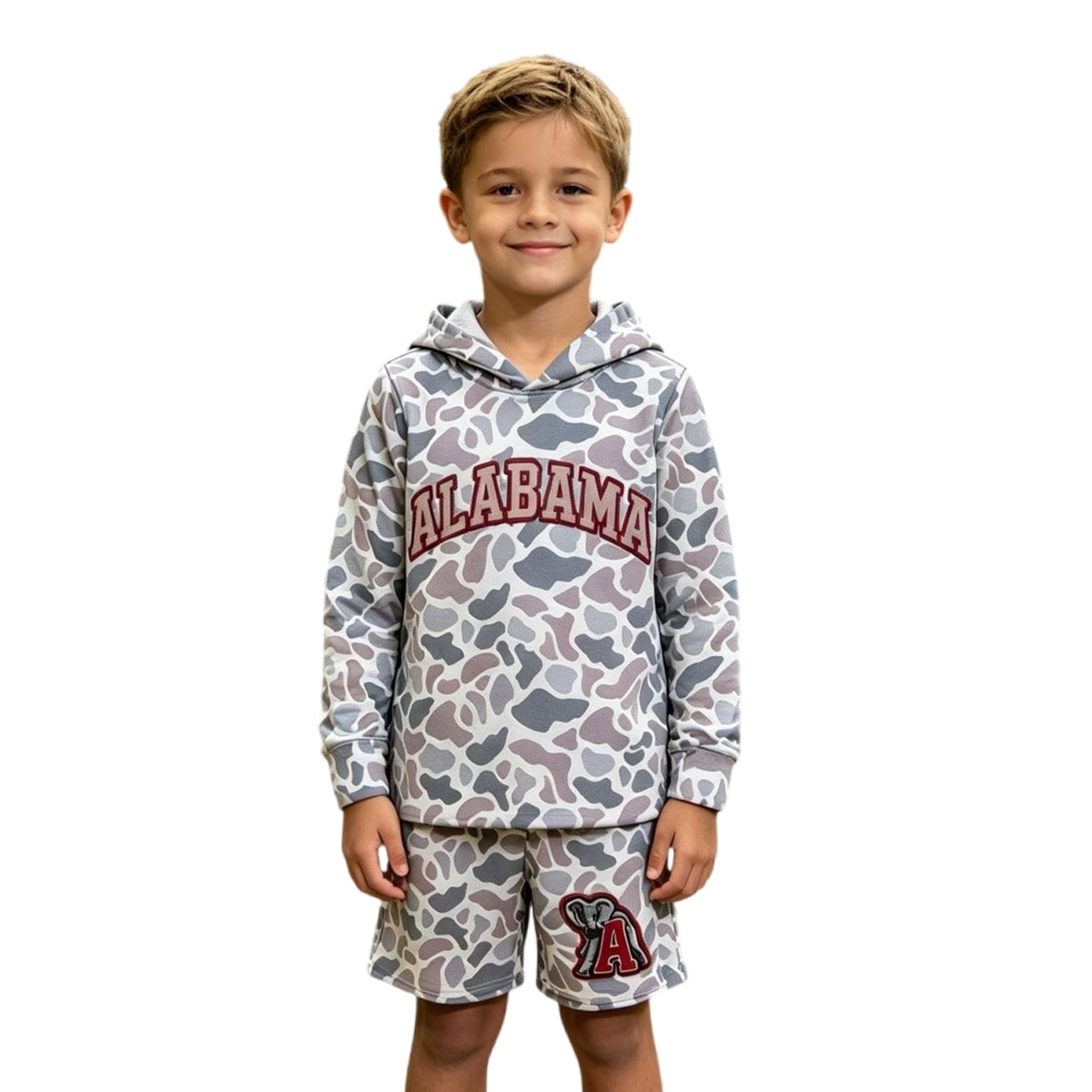 Boys long sleeve alabama camo hoodie top matching shorts outfit
