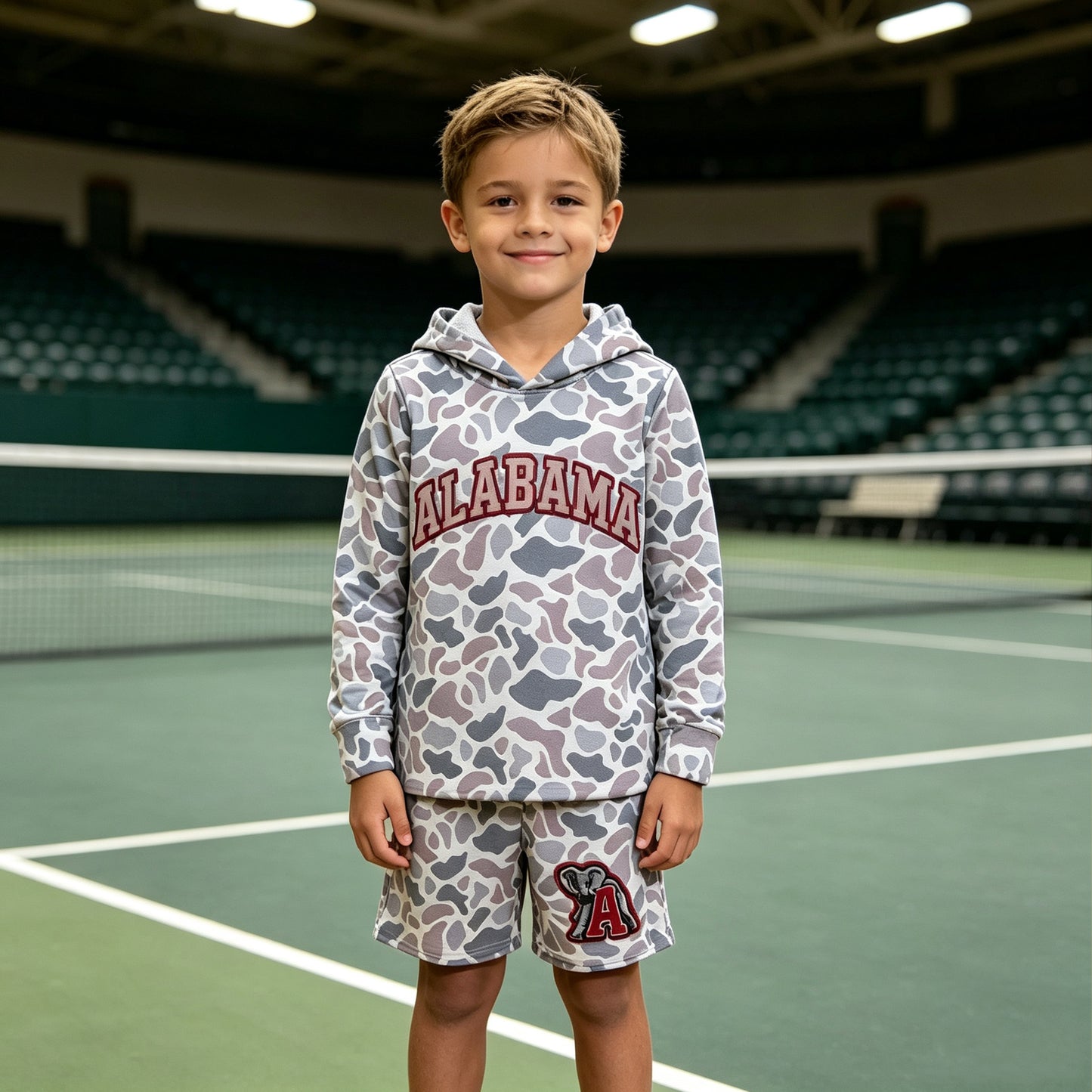 Boys long sleeve alabama camo hoodie top matching shorts outfit