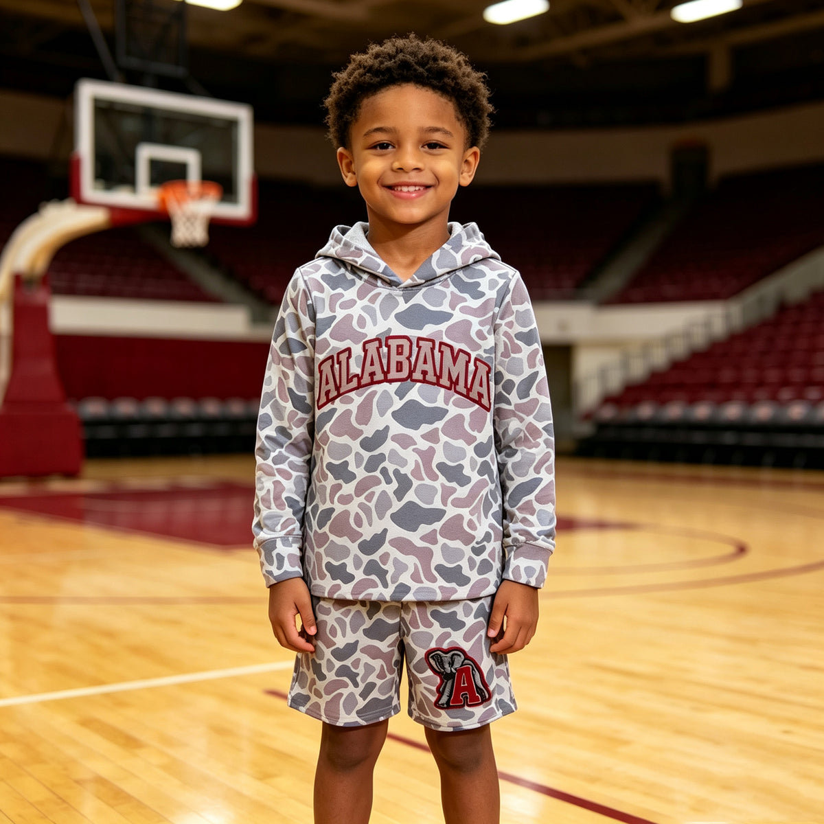 Boys long sleeve alabama camo hoodie top matching shorts outfit
