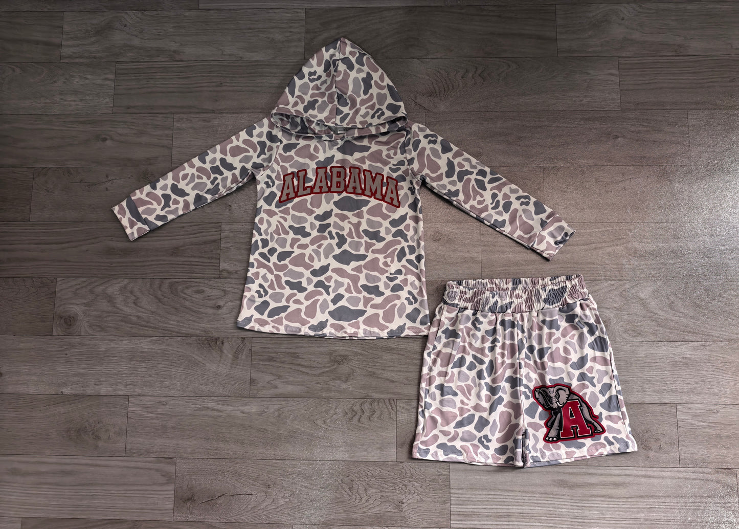 Boys long sleeve alabama camo hoodie top matching shorts outfit preorder