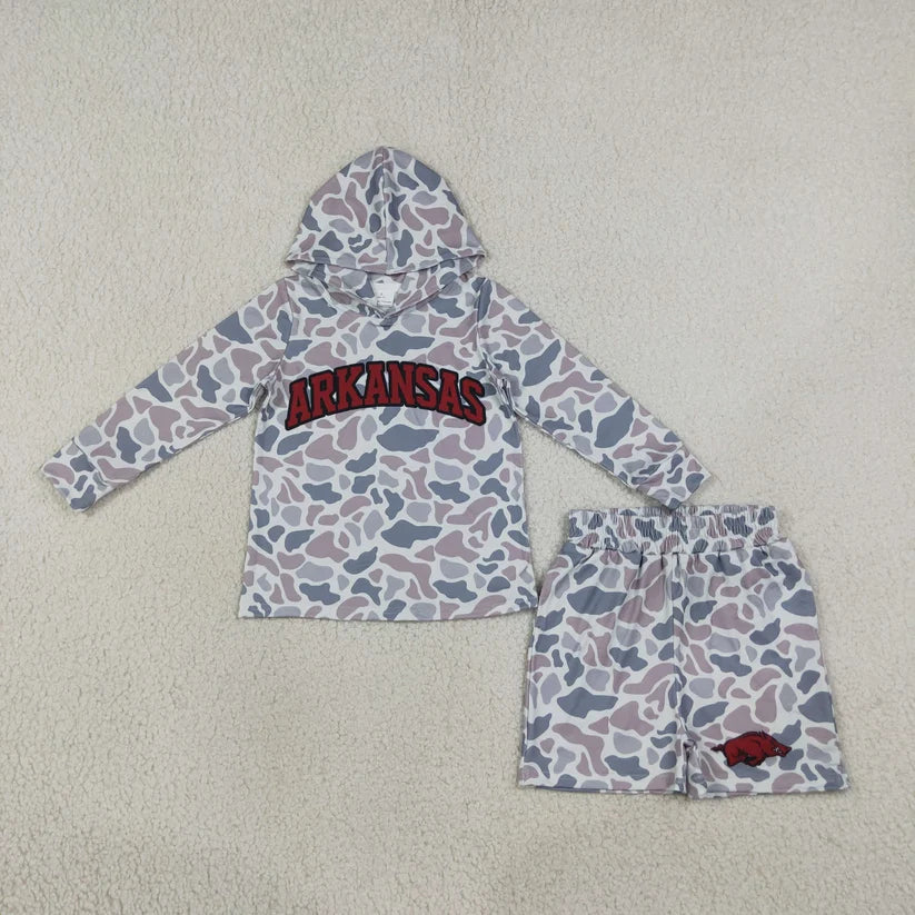 Boys long sleeve tenne camo hoodie top matching shorts outfit