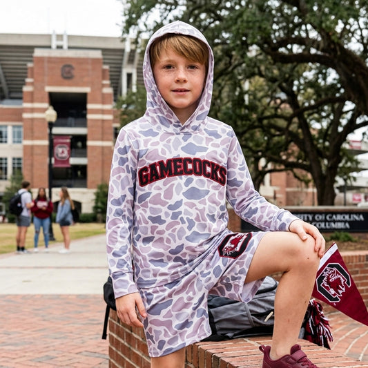 Boys long sleeve gamecocks camo hoodie top matching shorts outfit