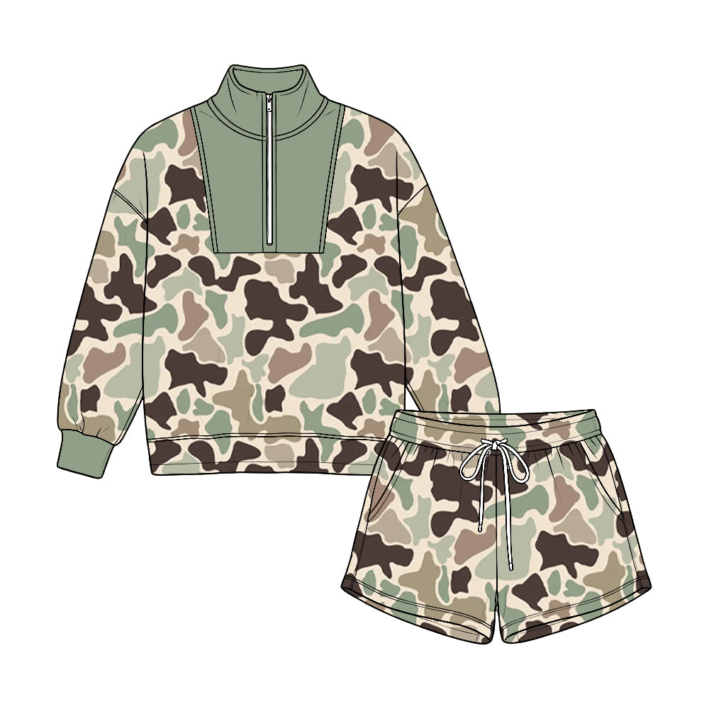 Camo print long sleeve pullover top matching shorts boy fall winter outfit preorder