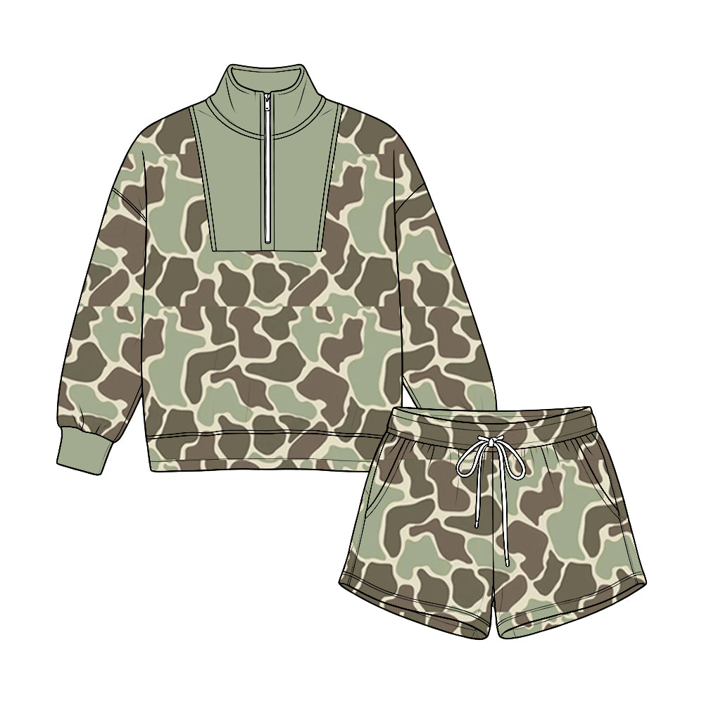 Camo print long sleeve pullover top matching shorts boy fall winter outfit preorder