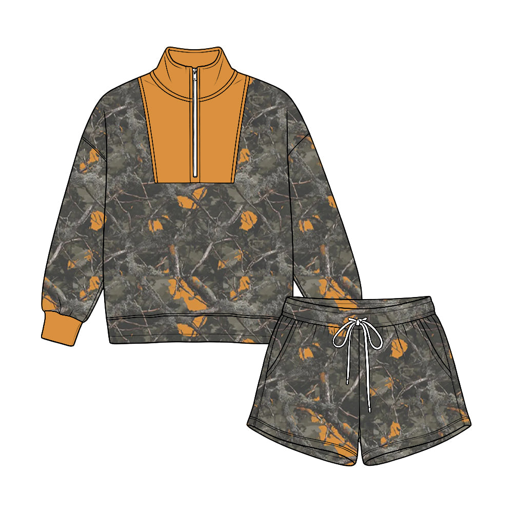 Camo print long sleeve pullover top matching shorts boy fall winter outfit preorder