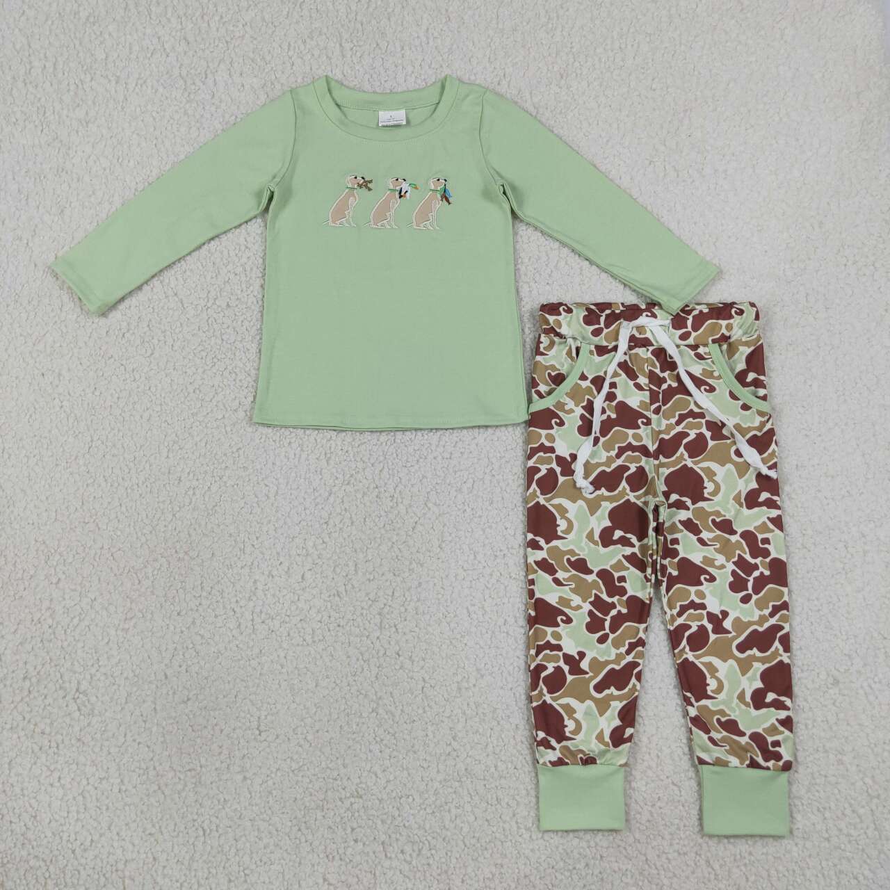 Dog duck print long sleeve top matching pants boy outfit