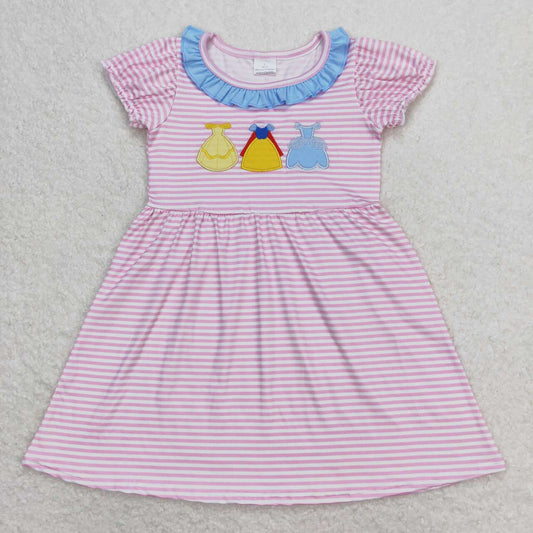 girls pink stripe embroidery princess dress